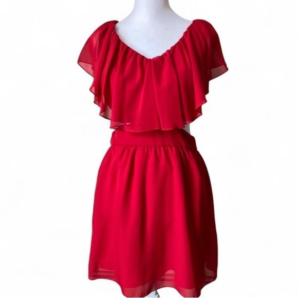 Wet Seal Dresses & Skirts - Wet Seal Red Chiffon V Neck A Line Cutout Mini Dress size Small